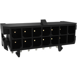 Amphenol Communications Solutions-10132449-0821GLF Steckverbinderleisten und Leiterplattenbuchsen Minitek® Pwr 3.0 HCC, Wire to Board connector, header, Dual row, Right-Angle Through hole, Tin plating, Black Color, 8 positions, Glow Wire Compatbile