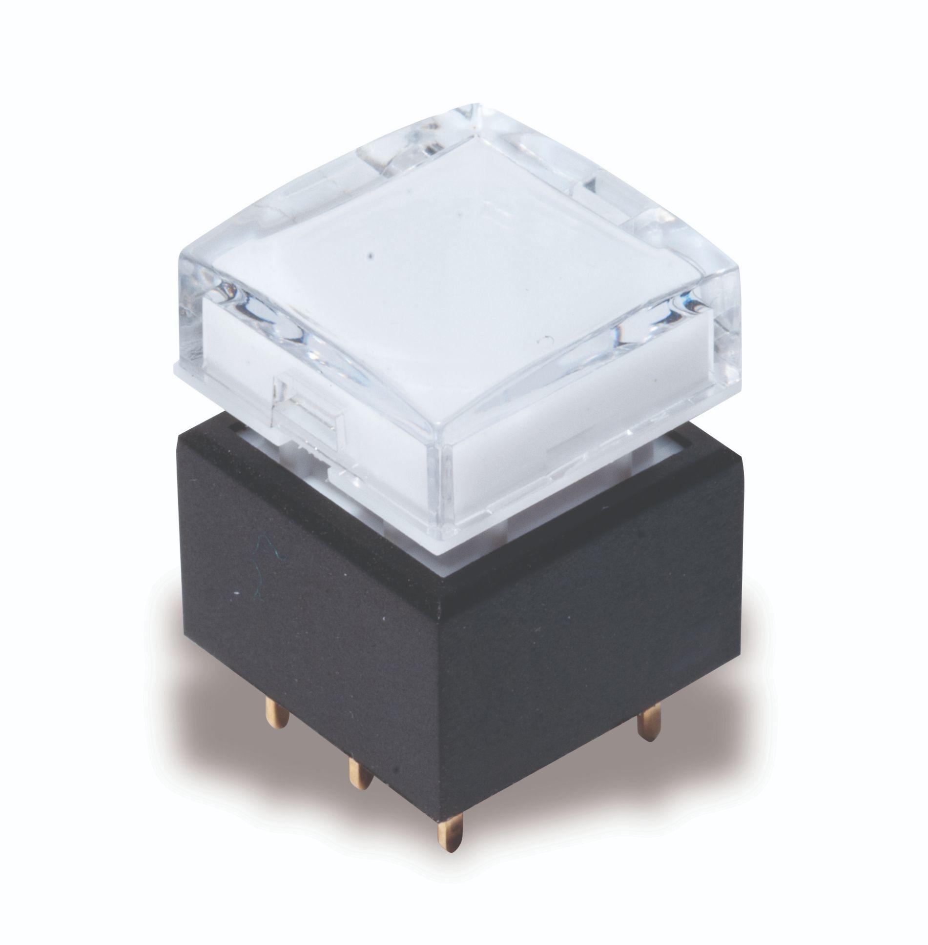 C&K-KLS120003 Switch Push Button Switch Push Button N.O./N.C. SPDT Flat Square Button 0.1A 28VDC Lock Thru-Hole PC Pins Tray