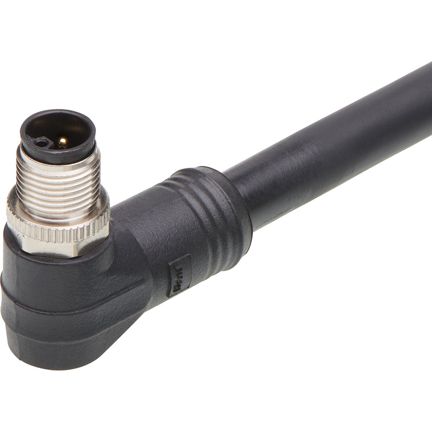 Molex-1205000349 null Micro-Change (M12) Single-Ended Cordset, 4 Poles, L-Coded, Male (90°) to Pigtail, 16 AWG, Black TPU WSOR Cable, 1.0m (3.28') Length