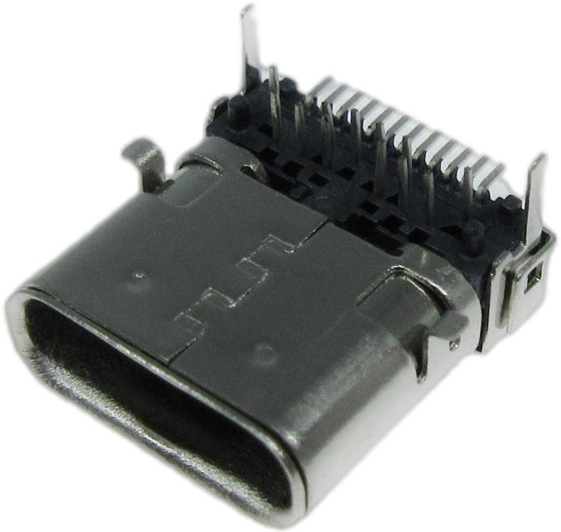 ADAM TECH-USB-C31-S-RA-CS1D-BK-T/R Connector USB Conn USB Type C RCP 24 POS 0.5mm/(0.65mm/0.8mm/0.4)mm Solder RA SMD/Thru-Hole 24 Terminal 1 Port T/R