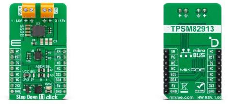 MikroElektronika-MIKROE-5936 Energiemanagement, Entwicklungsplatinen und -kits TPSM82913 DC to DC Converter and Switching Regulator Module 1V to 5.5V Output Click Board