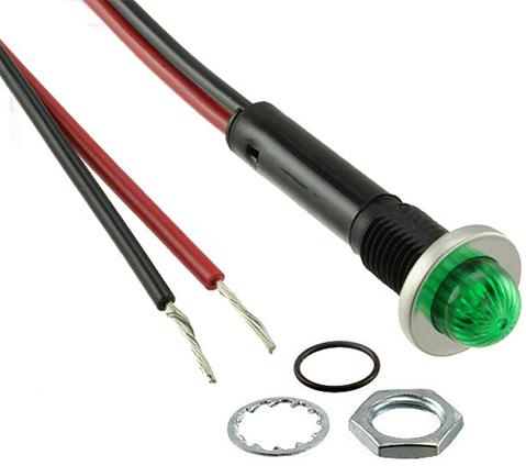 Visual Communications-6013M5 Panel Mount Indicators Panel Mount Indicator Round 0.380" Neon 250V Wire Green NEMA