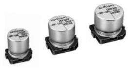 Nichicon-UUN1H101MNL1MS Kondensator, Aluminium Cap Aluminum Lytic 100uF 50V 20% (12.5 X 16mm) SMD 0.23A 2000h 105°C T/R