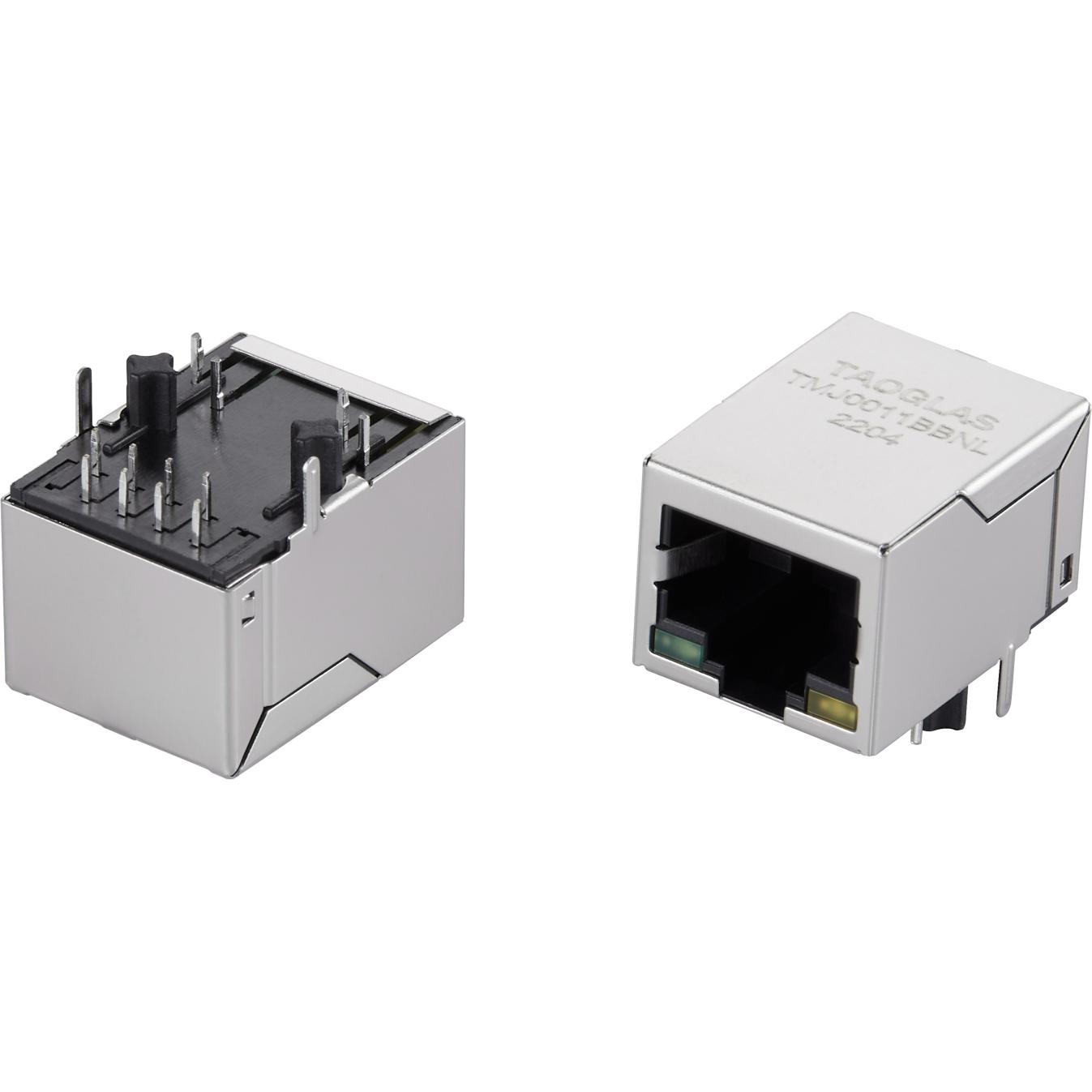 Taoglas-TMJ0011BBNL | RJ45 Integrated Connectors Connector Telephone and Telecom Conn RJ-45 F 8 POS 1.27mm Solder RA Thru-Hole 12 Terminal 1 Port Tray