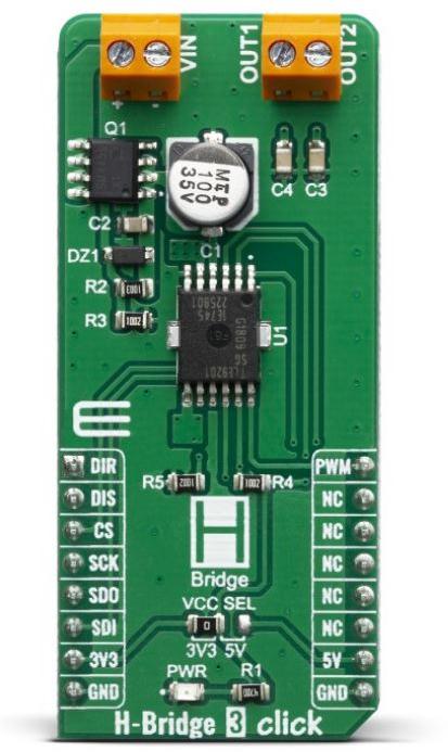 MikroElektronika-MIKROE-3613 Energiemanagement, Entwicklungsplatinen und -kits TLE9201SG Motion Motor Control Click Board