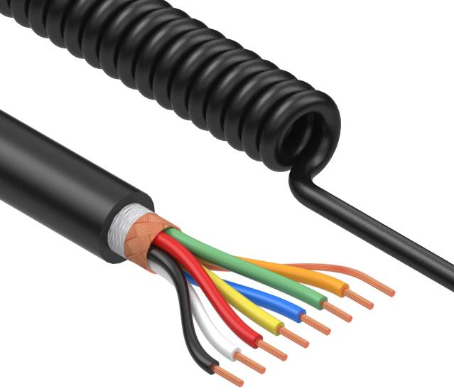 Tensility International-31-00091 Kabel, Mehrleiter Coiled Cable Braid Thermoplastic Elastomer 7Conductors 18AWG 7.7mm 300V Black Thermoplastic Polyurethane 2.23m