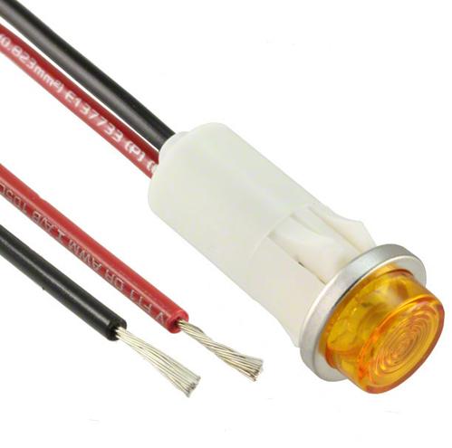 Visual Communications-1092C3-28V Panel Mount Indicators Panel Mount Indicator Round 0.5" LED Amber Hi-Hat 28V Wire