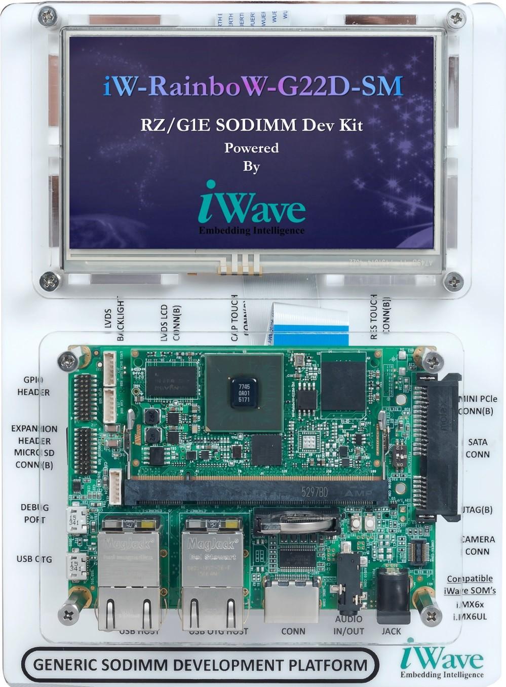 iWave Systems-IW-G22D-SM02-3D512M-E008G-LCG 嵌入式系统开发板和套件 RZ/G1E SODIMM System on Module - SOM Development Kit 1000MHz CPU 512MB RAM 8GB eMMC Flash Linux 3.10.31