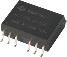 CUI Inc-VAT2-S5-D12-SMT-TR 直流-直流转换器和开关式调节器模块 Module DC-DC 5VIN 2-OUT -12V/12V -0.083A/0.083A 2W 12-Pin SMD T/R