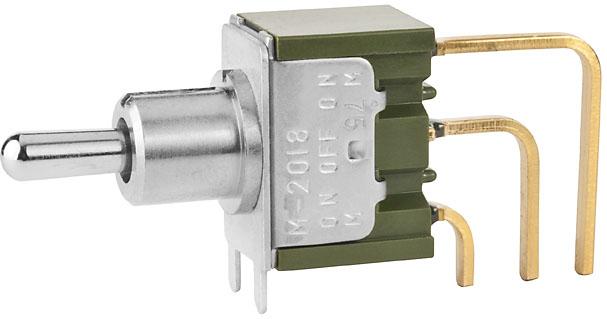 NKK Switches-M2018S2A2G40 Interruptor de palanca Switch Toggle (ON) OFF (ON) SPDT Small Bat Lever PC Pins 0.1A 28VAC 28VDC 0.4VA PC Mount with Bracket