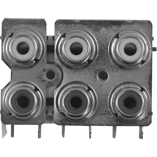 Switchcraft-PJRAS3X2S02X Raccordement audio et vidéo Conn Phono Jack F 9 POS Solder RA Thru-Hole 9 Terminal 6 Port