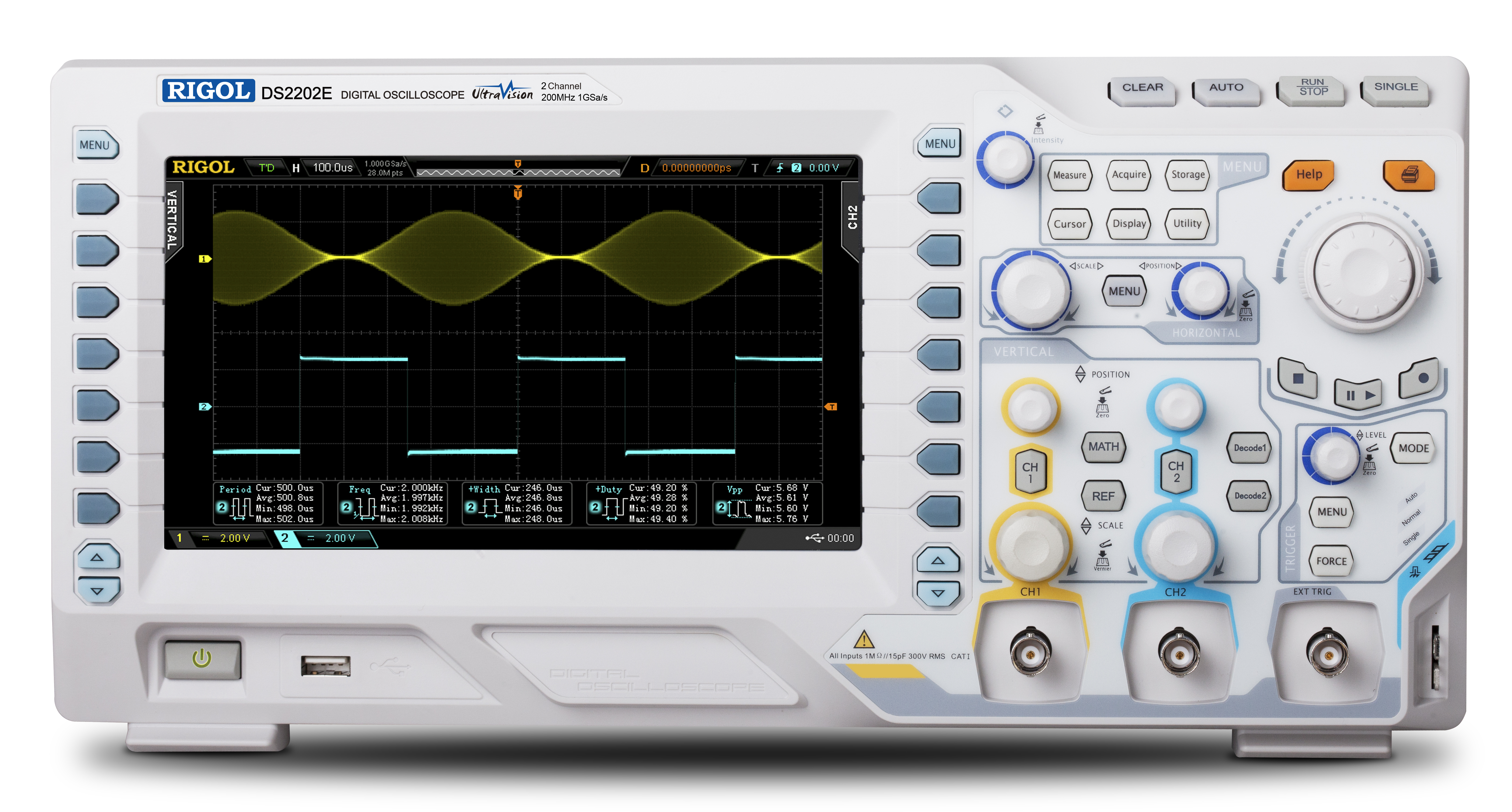 RIGOL Technologies, Inc-DS2202E Oscilloscopes 200 MHz, 2 Channel Oscilloscope with 1 GSa/sec and 7 Mpts memory standard 50 Ohm input included