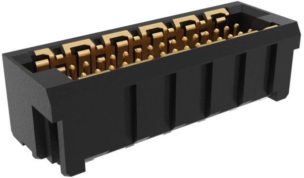 Amphenol Communications Solutions-10150098-3200RLF Cabezales del conector y receptáculos PCB Minitek® Microspeed 1.00mm, Board-to-Board Connector, Right Angle Header SMD 26P, Poka yoke.EMI Shielded High Speed BtB Connector supports data applications with up to 25Gb/s and superior EMC performance.