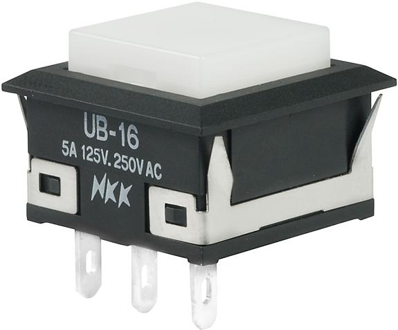 NKK Switches-UB16KKW01N-B Switch Push Button Switch Push Button ON ON SPDT Square Button 5A 250VAC 30VDC Alternate Panel Mount Solder Lug
