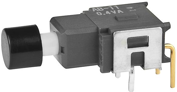 NKK Switches-AB11AH-FA Botón pulsador Switch Push Button OFF (ON) SPST Round Plunger 0.1A 28VAC 28VDC 0.4VA Momentary Bracket Mount/Through Hole PC Pins