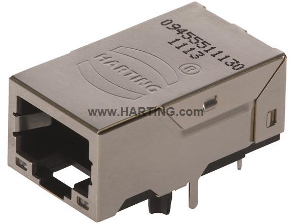 HARTING-09455511560 Telecomunicaciones y teléfono del conector Conn RJ-45 F 8 POS 1mm Solder RA Thru-Hole 12 Terminal 1 Port Tray
