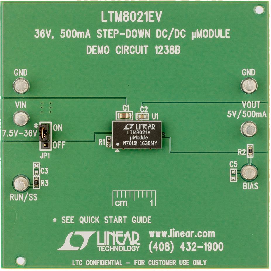 Analog Devices-DC1238B Power Management Development Boards and Kits LTM8021EV Demo Board, 7.5V ≤ VIN ≤ 36V, VOUT = 5V @ 500mA