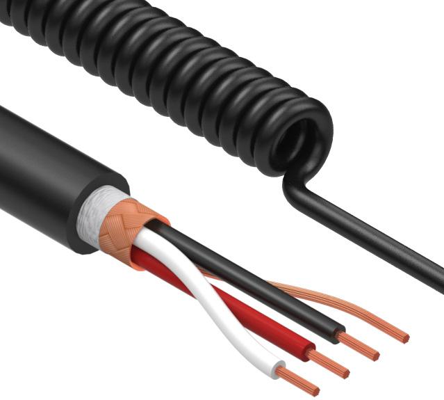 Tensility International-31-00030 Kabel, Mehrleiter Coiled Cable Braid Thermoplastic Elastomer 3Conductors 26AWG 4.3mm 300V Black Thermoplastic Polyurethane 1.115m
