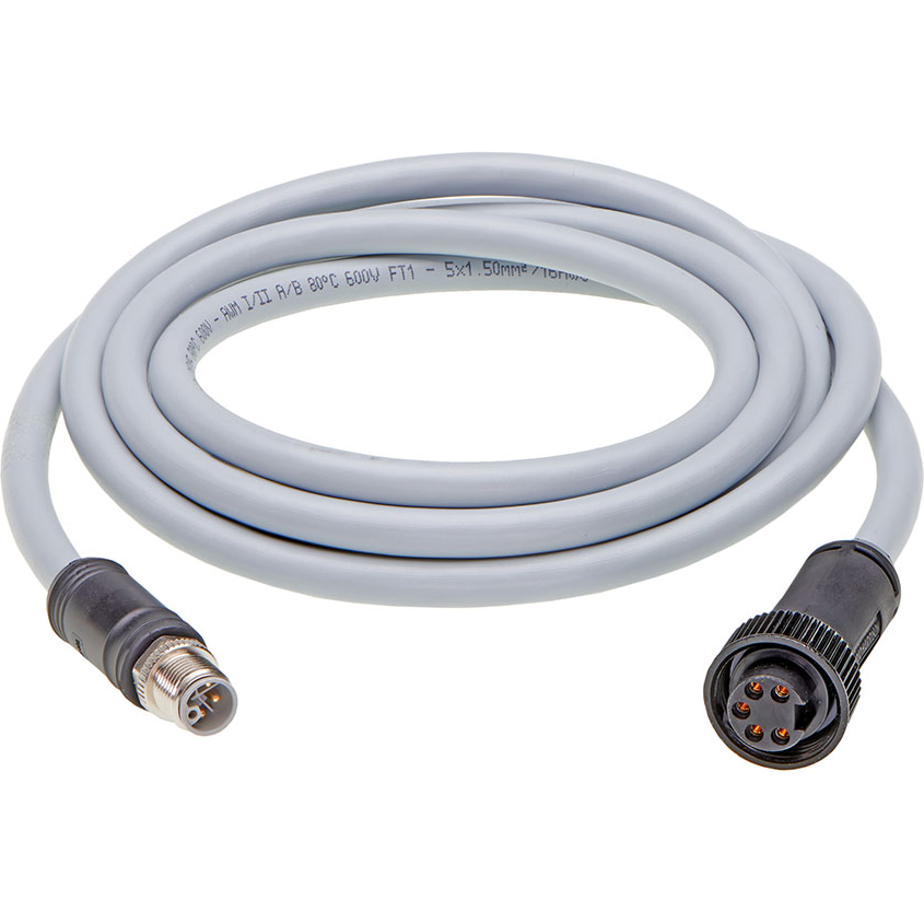 Molex-1205050107 null Micro-Change (M12) Double-Ended Cordset, 5 Poles, Female Mini-Change (Straight) to Male M12 L-Coded (Straight), 16 AWG, Black TPU WSOR Cable, 10.0m (32.81') Length