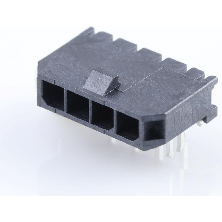 Molex-0436500405 Embases de raccordement et réceptacles PCB Conn Wire to Board HDR 4Power POS 3mm Solder RA Side Entry Thru-Hole Micro-Fit 3.0 Tray