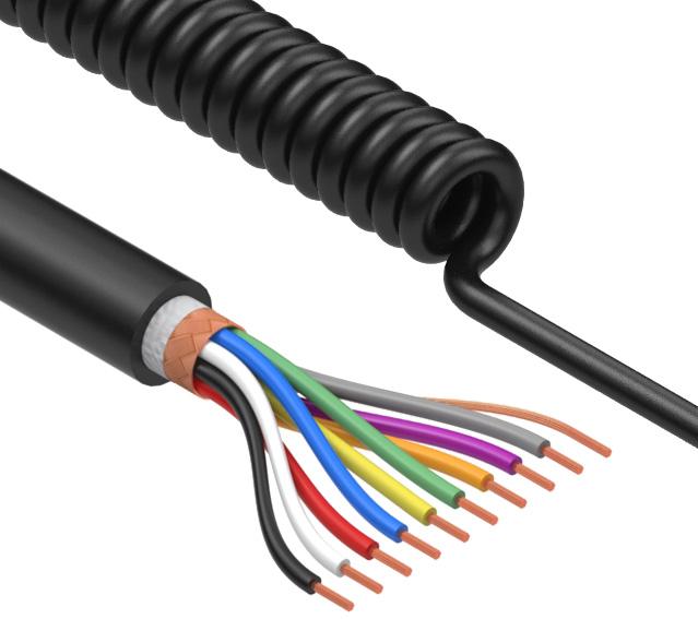 Tensility International-31-00127 Kabel, Mehrleiter Coiled Cable Braid Thermoplastic Elastomer 9Conductors 18AWG 9mm 300V Black Thermoplastic Polyurethane 2.23m