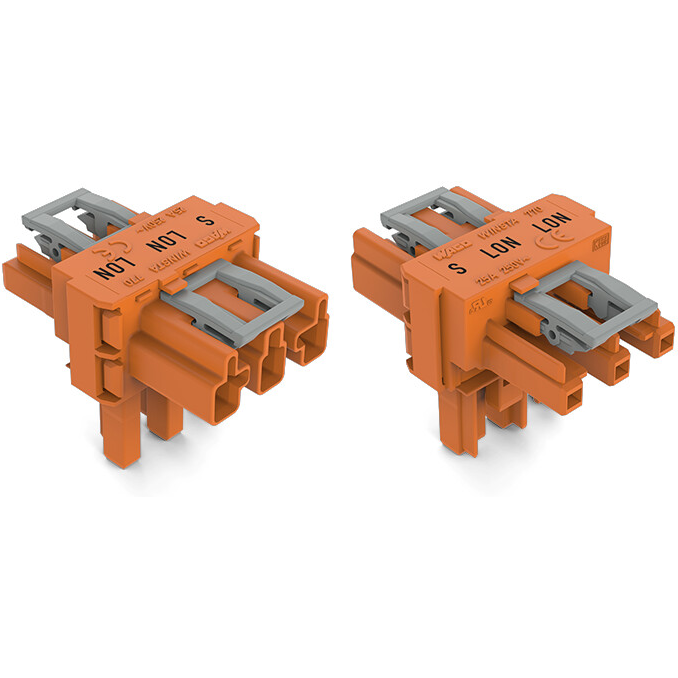 WAGO-770-667 Steckverbinder, Klemmenblöcke T-distribution connector 3-pole Cod. R 1 input 2 outputs 2 locking levers