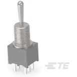 TE Connectivity-TT21NGPC9T1/4 Interruttore a levetta Switch Toggle ON None ON DPDT Long Bat Lever PC Pins 20VAC 20VDC 0.4VA PC Mount with Threads