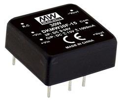 Mean Well Enterprises-DKMW30F-12 Convertisseur CC en CC et module de régulateur de commutation Module DC-DC 24VIN 2-OUT -12V/12V -1.25A/1.25A 30W 6-Pin DIP Module Tube