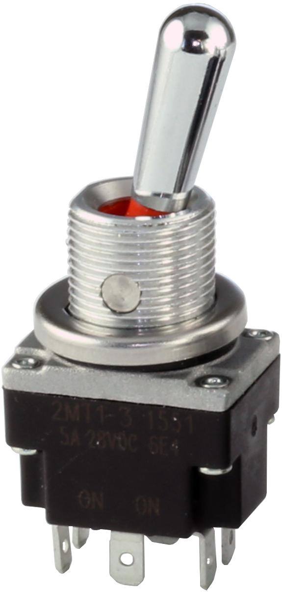 Honeywell-2MT1-4 Switch Toggle Switch Toggle (OFF) ON DPST Round Lever Solder 5A 28VDC Panel Mount with Threads