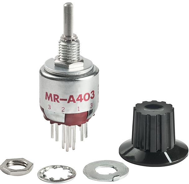 NKK Switches-MRA403-A Drehschalter Switch Rotary 4P3T 3 Knob Shaft PC Pins 0.25A 125VAC