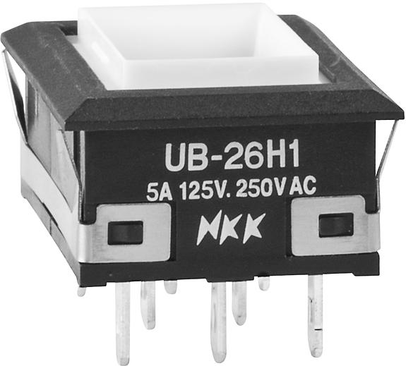 NKK Switches-UB26NKW015C Switch Push Button Switch Push Button ON ON DPDT Rectangular Button 5A 250VAC 30VDC Alternate Panel Mount Solder Lug
