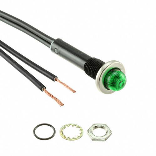 Visual Communications-75R-2212 Panel Mount Indicators Panel Mount Indicator Round 0.375" Neon 125V Wire Green Ni