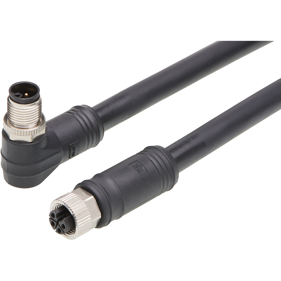 Molex-1205010152 null Micro-Change (M12) Double-Ended Cordset, 4 Poles, L-Coded, Female (Straight) to Male (90°), 14 AWG, Black TPU WSOR Cable, 5.0m (16.40') Length