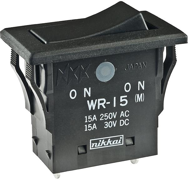 NKK Switches-WR15AS Wippschalter Switch Rocker ON None (ON) SPDT Solder Lug Curved Rocker 15A 250VAC 30VDC 30000Cycles