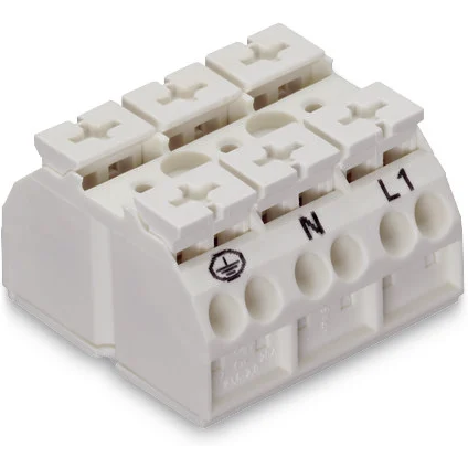 WAGO-862-1633 Blocchi terminali connettore 4-Conductor Chassis-mount Terminal Strip, 1 snap-in foot per Pole, PE-N-L1, without ground contact, 3-Pole