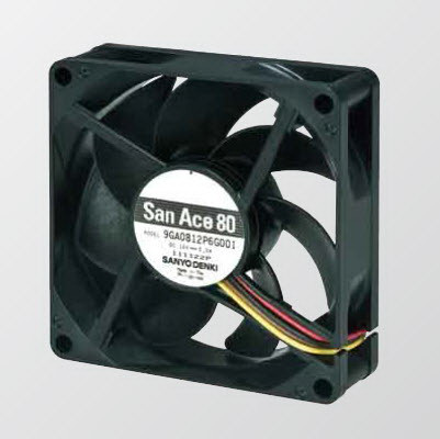 SANYO DENKI-9GA0812P6G001 Blowers and Fans DC Fan Axial Ball Bearing 12V 10.2V to 13.8V 60.78CFM 45dB 80 X 80 X 20mm Low Noise/Low Power Consumption/High Air Flow/High Static Pressure