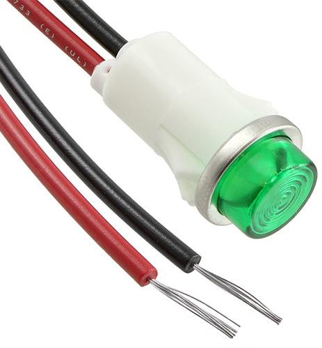 Visual Communications-1092C5-28V Panel Mount Indicators Panel Mount Indicator Round 0.5" LED Green Hi-Hat 28V Wire