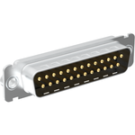 D-Sub Standard Density Connector, Input Output Connectors, Machined Signal 7.5A, Straight Solder Cup, 25 Position Plug, Bright Tin Shell with Grounding Dimples, 0.38um (14.960uin) Gold Plating