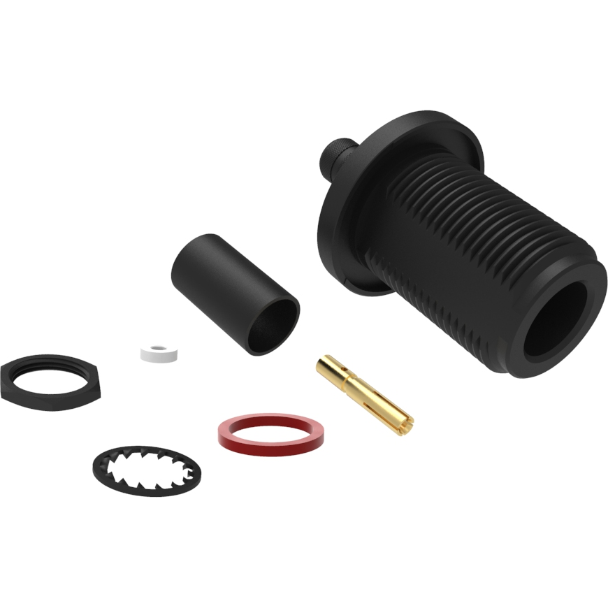 Amphenol-172386-BC RF-Steckverbinder N-Type Straight Crimp Jack Bulkhead Rear Mount RG-8X Times LMR-240 Optimized 50 Ohm Black Plating