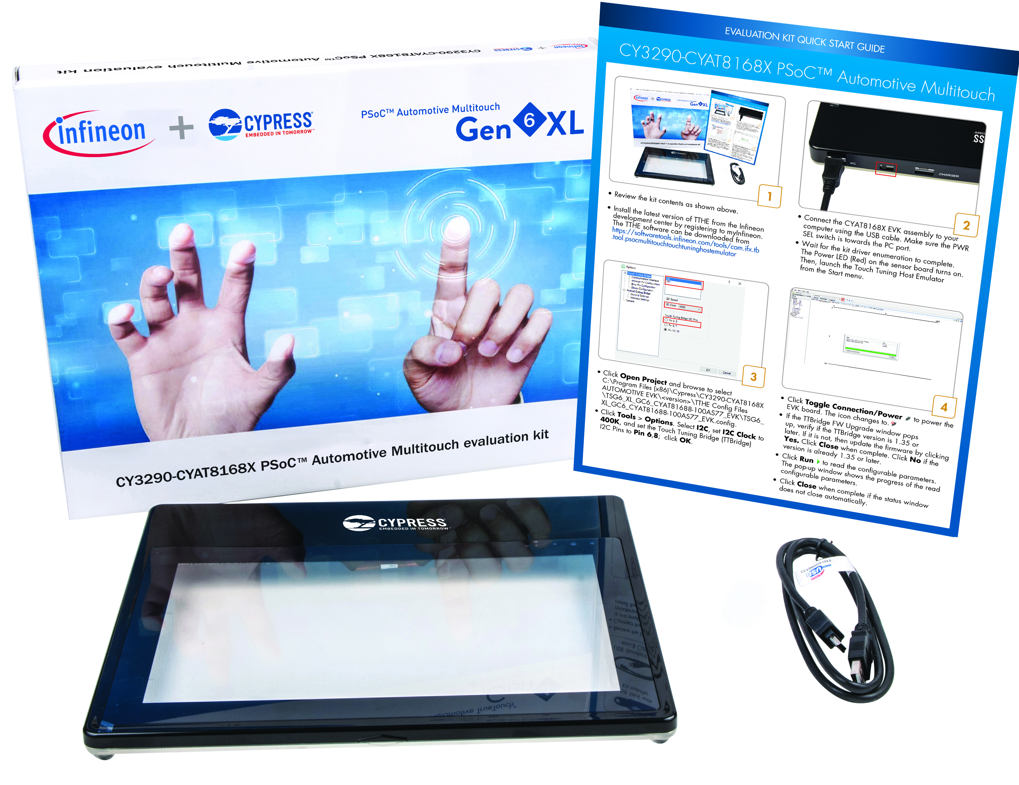 Infineon Technologies AG-CY3290-CYAT8168X Entwicklungssätze und Werkzeuge CYAT8168X Touch Screen Controller Evaluation Kit