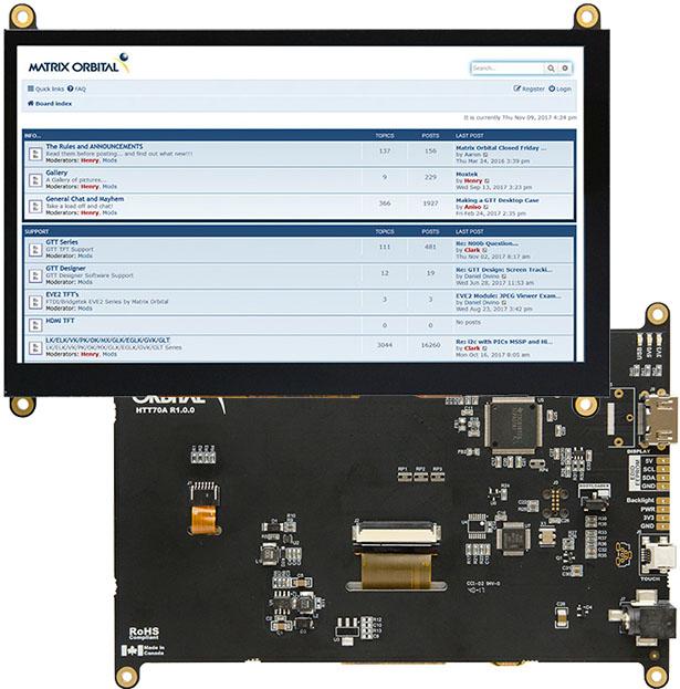 Matrix Orbital-HTT70ATPCBLMB0H5CHVPT Módulos TFT 7in TFT WVGA 800x480Pixels HDMI 520cd/m2 0°C to 70°C