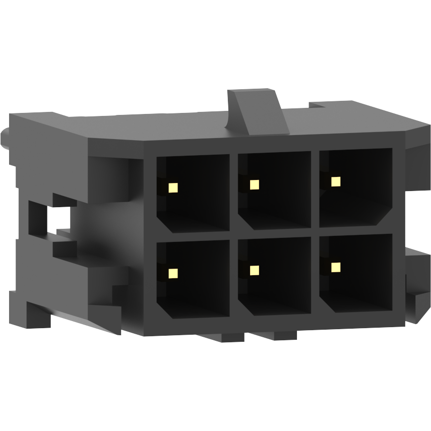 Amphenol Communications Solutions-10132450-0621GLF Steckverbinderleisten und Leiterplattenbuchsen Minitek® Pwr 3.0 HCC, Wire to Board connector, header, Dual row, Vertical Through hole, Tin plating, Black Color, 6 positions, Glow Wire Compatbile