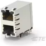 TE Connectivity-1-6368011-1 电话及电信连接器 Conn RJ-45 F 16 POS 1.27mm Solder RA Thru-Hole 24 Terminal 2 Port Cat 5 Tray