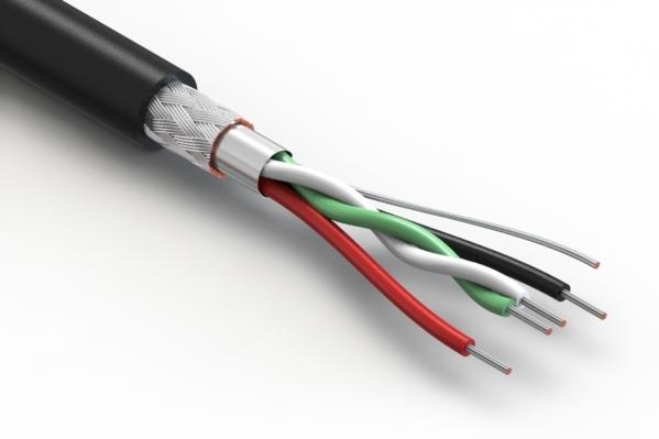 Tensility International-30-00088 Kabel, Mehrleiter Multi-Conductor Cable Foil/Braid High Density Polyethylene/Semi Rigid Polyvinyl Chloride 4Conductors 28AWG 3.9mm 30V Black