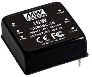Mean Well Enterprises-SKM15A-05 Convertidor de CC a CC y módulo del regulador de conmutación Module DC-DC 1-OUT 5V 3A 15W 6-Pin