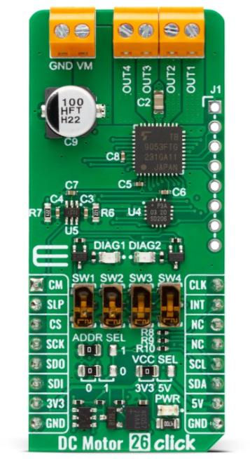MikroElektronika-MIKROE-5655 Energiemanagement, Entwicklungsplatinen und -kits TB9053FTG Motion Motor Control Click Board