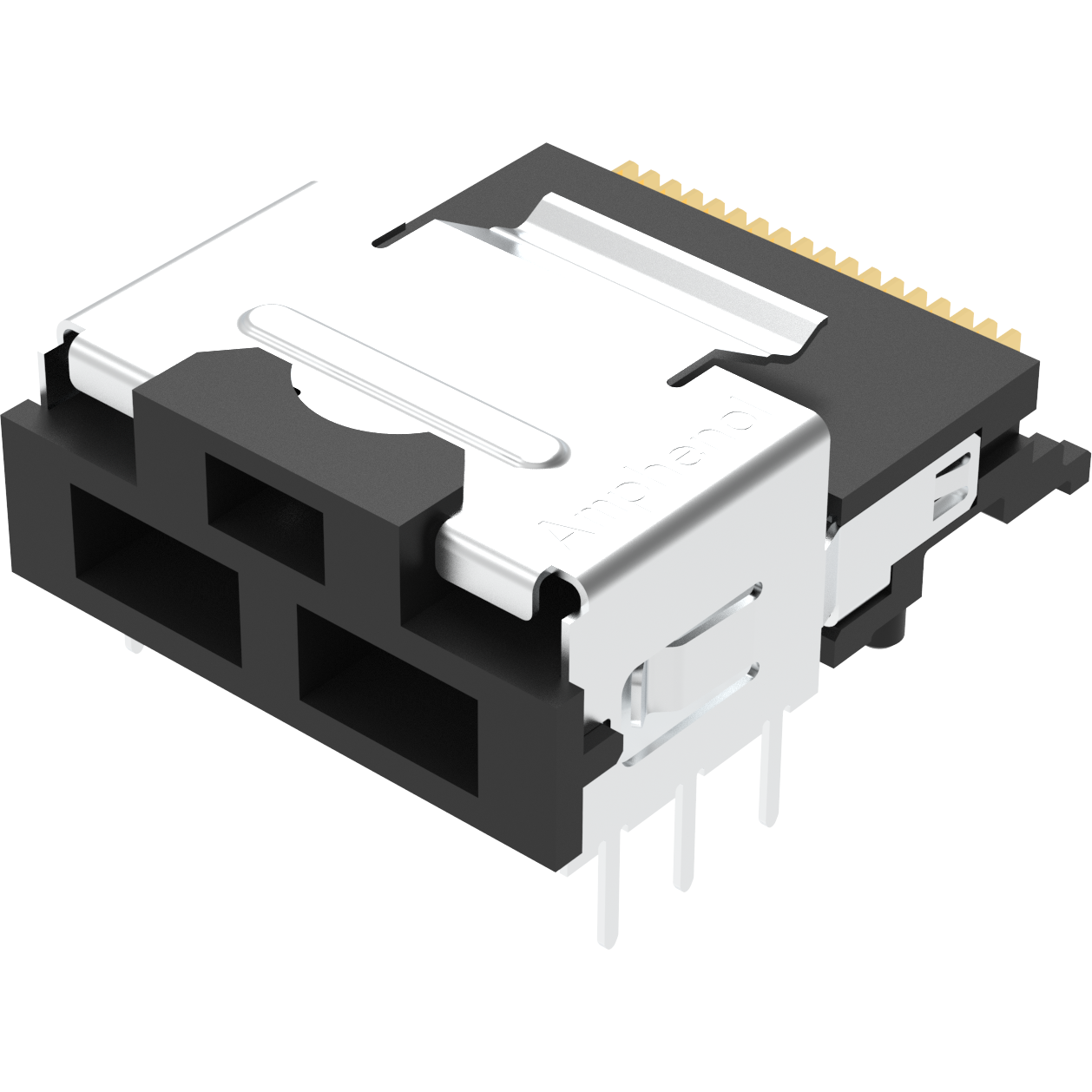 Amphenol Communications Solutions-G40MR36E22BCEU Connettore SCSI MINI SAS Right angle SMT dual key shell DIP cage length 3.4mm with cap tape and reel package