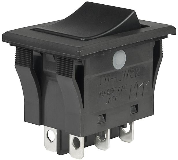 NKK Switches-JWLW22RAA Switch Rocker Switch Rocker ON None ON DPDT Quick Connect/Solder Lug Curved Rocker 16A 250VAC 72VDC 25000Cycles