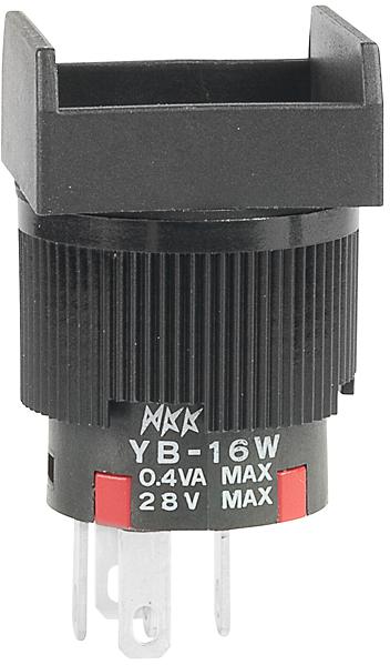 NKK Switches-YB16WSKG01 Interruttore a pressione Switch Push Button ON ON SPDT Square Button 0.1A 28VAC 28VDC 0.4VA Alternate Panel Mount Quick Connect/Solder Lug