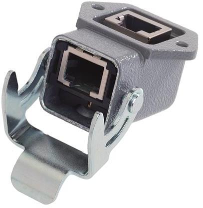 HARTING-09452151109 Steckverbinder, Telefon und Telekommunikation HAN3A-M PANEL FEED THROUGH 90 ANGLED METAL VERSION BLACK